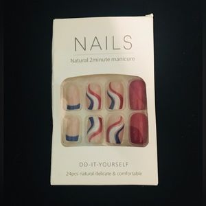 Med Ballet Coffin Red, White, & Blue 24 ct Nail Mini Kit w/glue pads and file